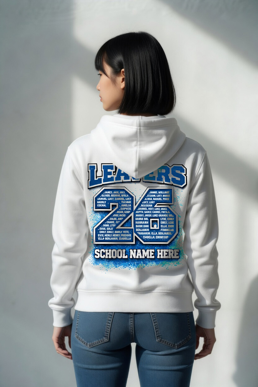 Leavers 26 - Blue Splatter on hoodie