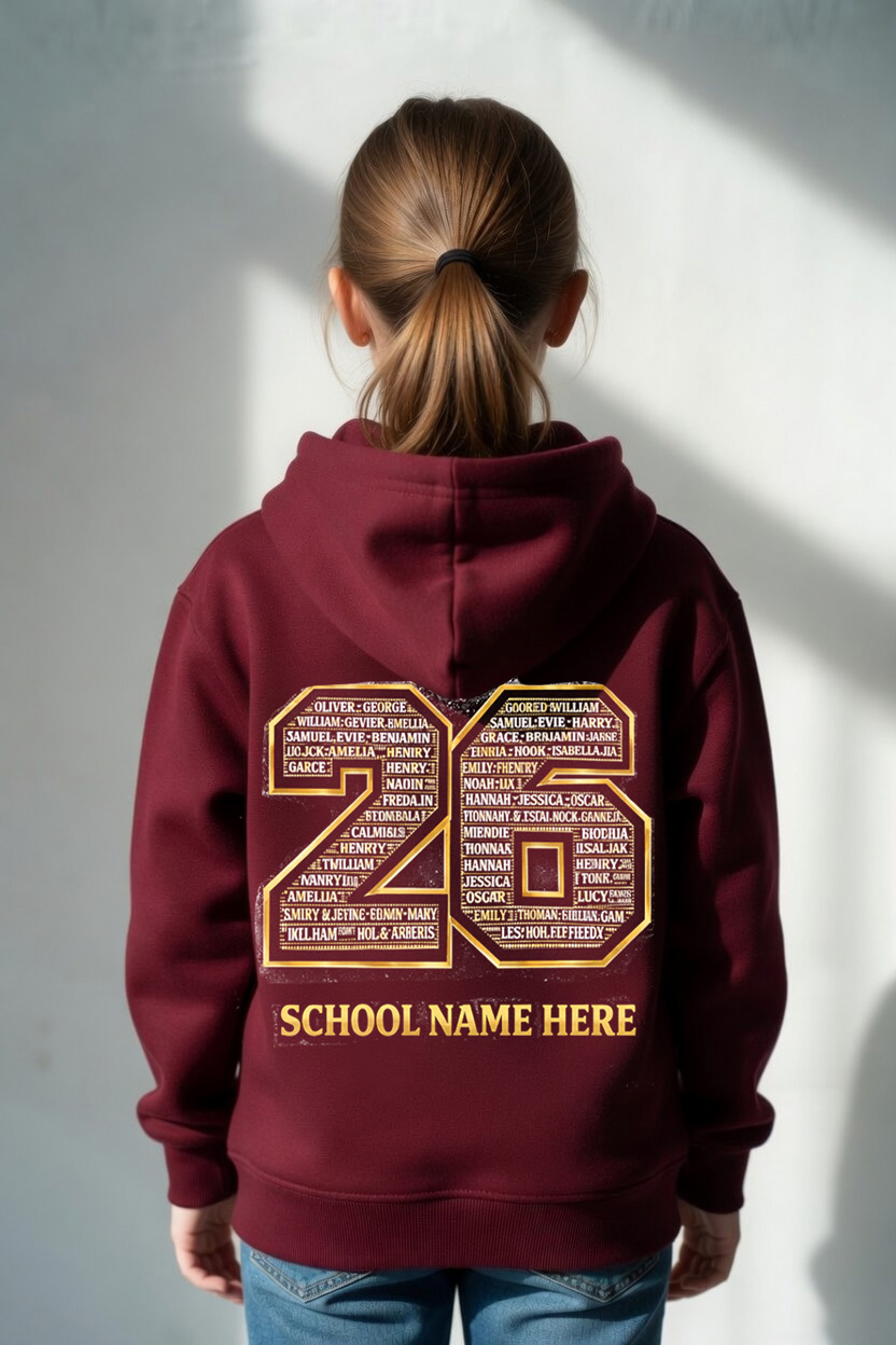 Leavers 26 - Gold & Black on hoodie
