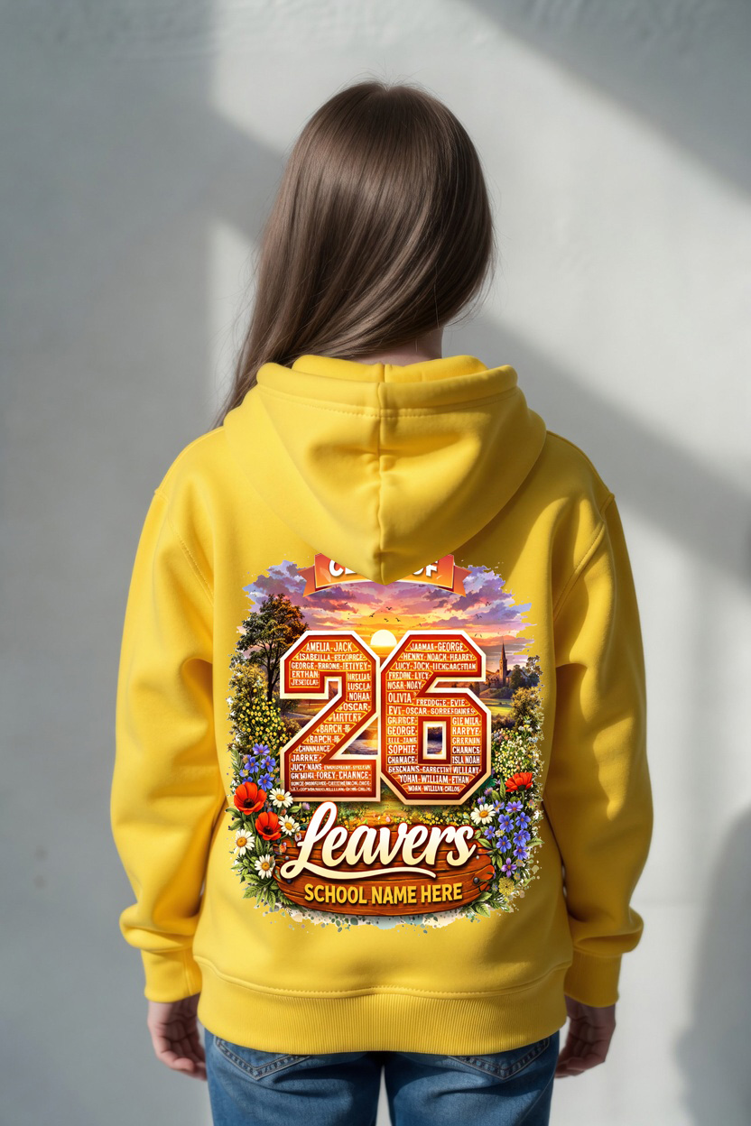 Leavers 26 - Sunset Garden on hoodie