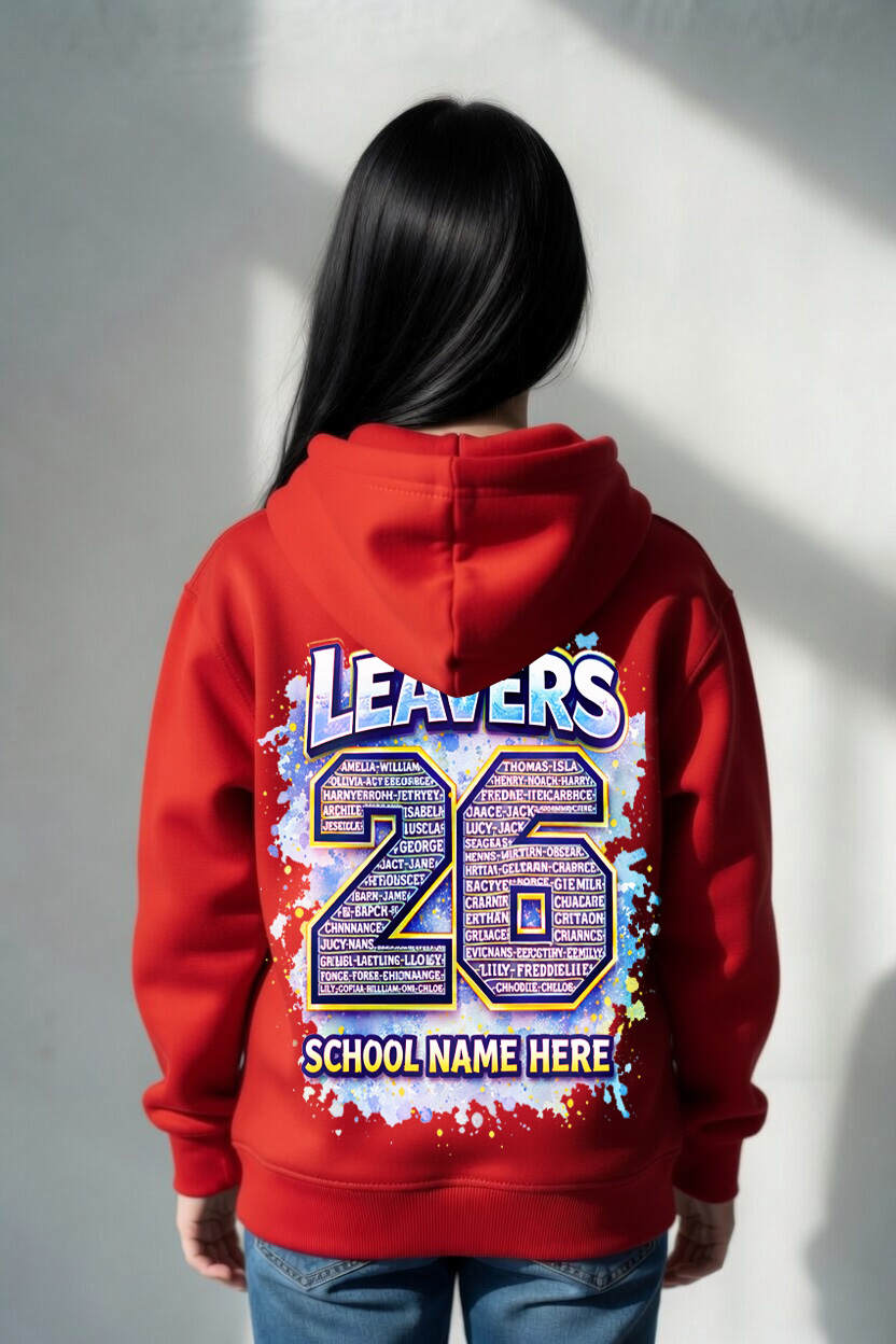 Leavers 26 - Blue & Yellow Splash on hoodie