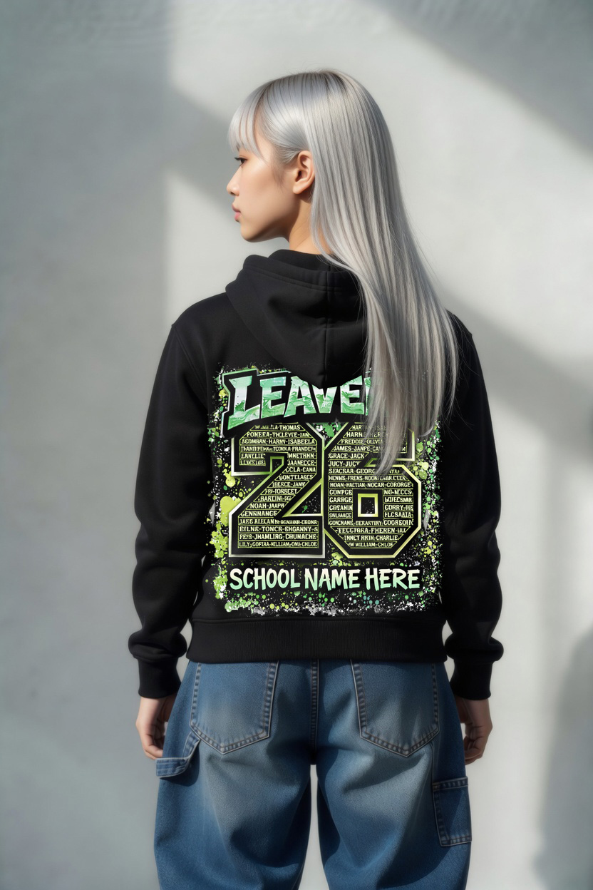 Leavers 26 - Green Splatter on hoodie