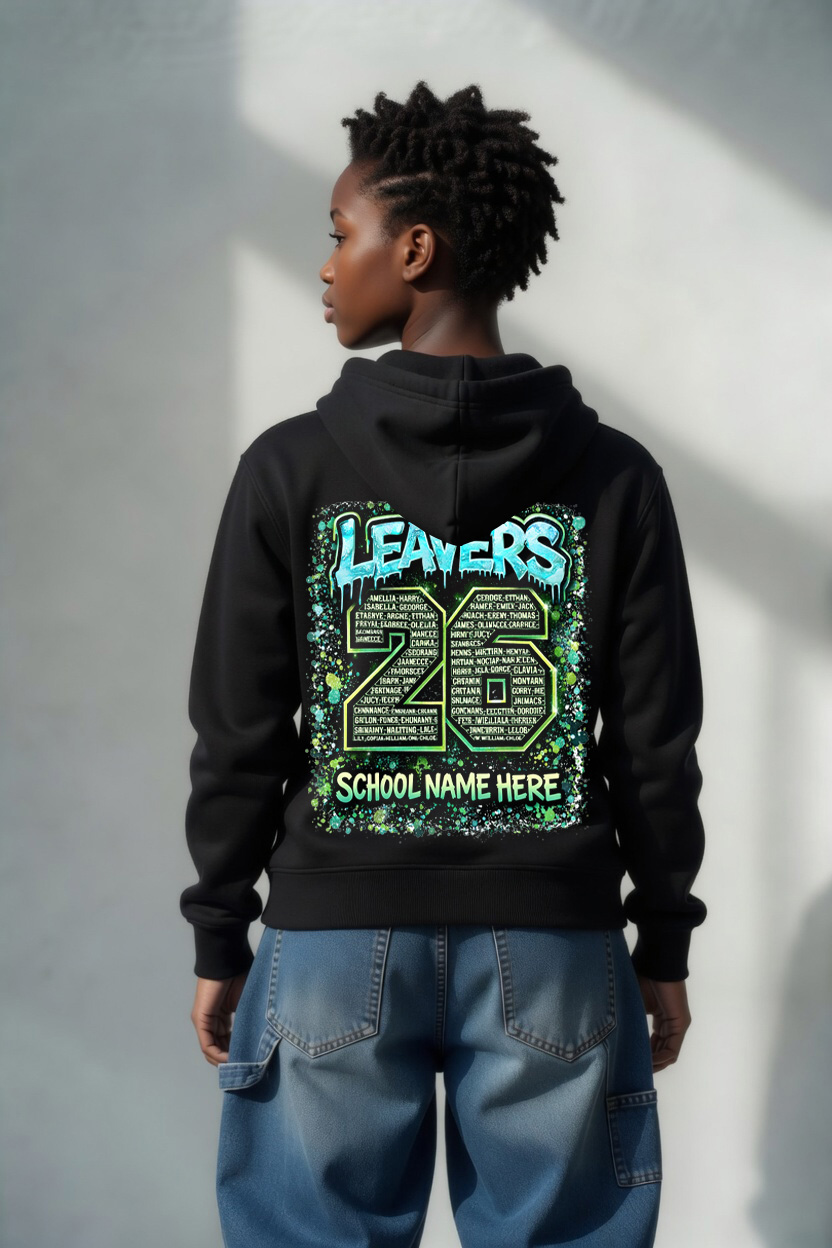 Leavers 26 - Cyan & Lime Drip on hoodie
