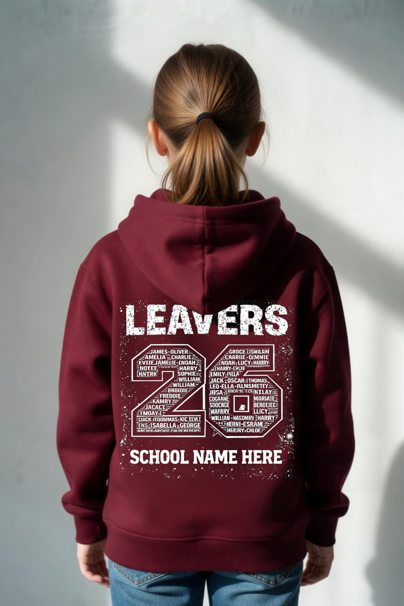 Leavers 26 - Black & White Splatter on hoodie